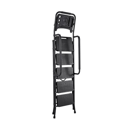 5-Step Folding Steel Ladder with Tool Tray, 600 lb
