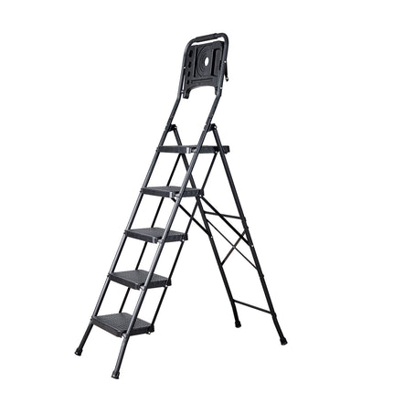 5-Step Folding Steel Ladder with Tool Tray, 600 lb