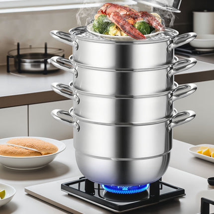 5-Tier 304 Stainless Steel Steamer Pot, 30 cm, 10 Qt