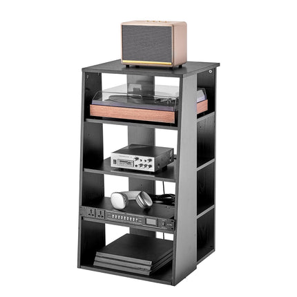 5-Tier AV Media Stand With Adjustable Shelves, Black Oak