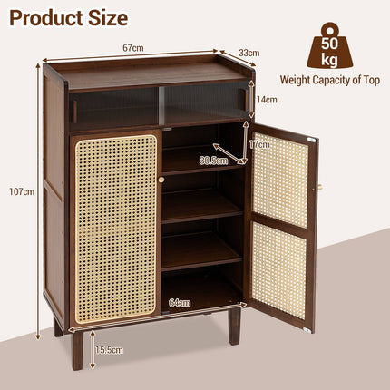 5-Tier Bamboo Shoe Cabinet with Rattan Sliding Doors