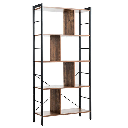 5patrová knihovna s kovovým rámem stojící regál dřevo 74 x 30 x 154.5 cm hnědá
