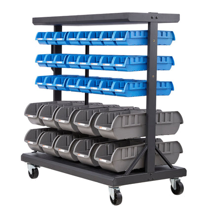 5-Tier Double-Sided Rolling Bin Rack, 68 Bins