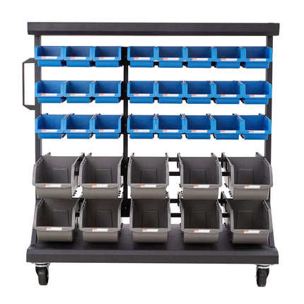 5-Tier Double-Sided Rolling Bin Rack, 68 Bins
