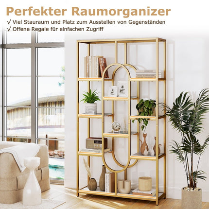 5-Tier Geometric Bookshelf, White & Gold, Metal Frame