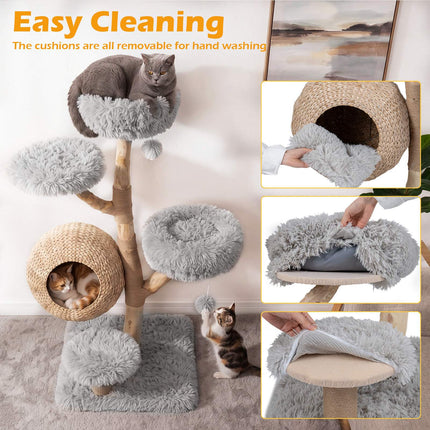 5-Tier Gray Wooden Cat Tree with Plush Perches & Jute Posts