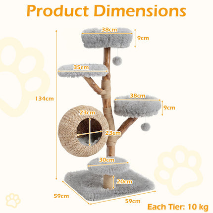 5-Tier Gray Wooden Cat Tree with Plush Perches & Jute Posts