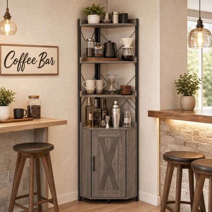 5-Tier Grey Corner Shelf with Cabinet and Fall Protection