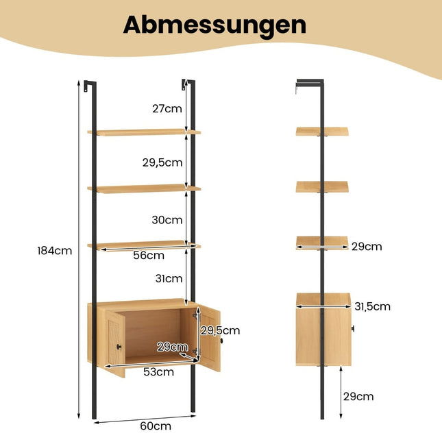 5-stufiges Leiterregal mit Schrank, Metallrahmen, 184 cm