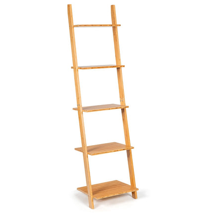 5 Tier Ladder Shelf Made of Bamboo Narrow Bookcase Standing Shelf 43 x 35 x 165 cm Natural