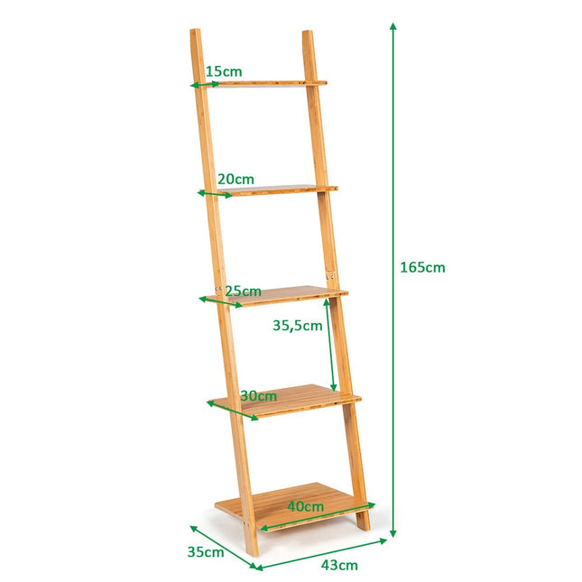 5patrový žebříkový regál z bambusu úzká knihovna stojící regál 43 x 35 x 165 cm přírodní