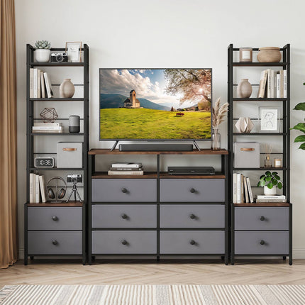 5-Tier Media Storage Rack with Drawers & Book Stoppers