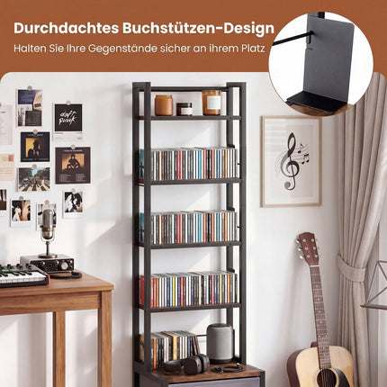 5-Tier Media Storage Rack with Drawers & Book Stoppers