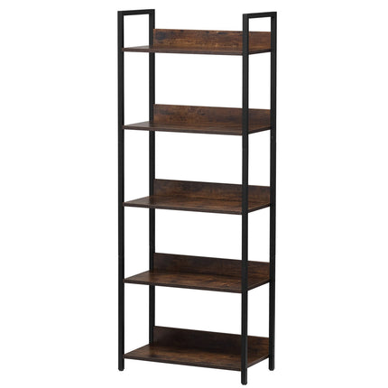 5-Tier Metal Bookshelf, Industrial, 60.6 in Tall, 30 lb per Shelf