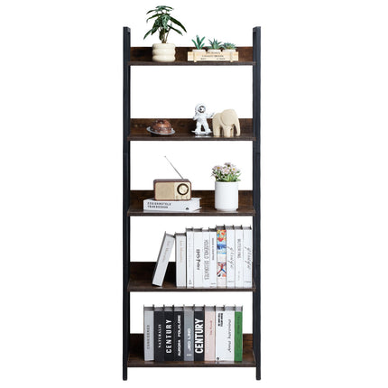 5-Tier Metal Bookshelf, Industrial, 60.6 in Tall, 30 lb per Shelf