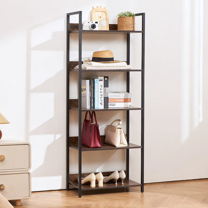 5-Tier Metal Bookshelf, Industrial, 60.6 in Tall, 30 lb per Shelf