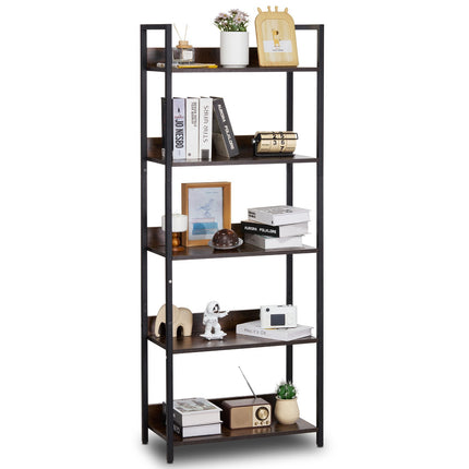 5-Tier Metal Bookshelf, Industrial, 60.6 in Tall, 30 lb per Shelf