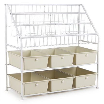 5-Tier Metal Storage Rack with Drawers and Baskets - White