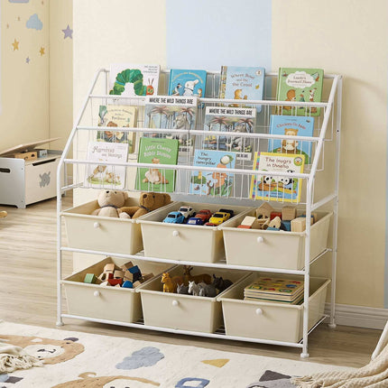 5-Tier Metal Storage Rack with Drawers and Baskets - White
