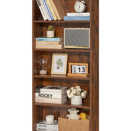 5-Tier Narrow Bookcase, 53-Inch, Adjustable Shelves, Brown