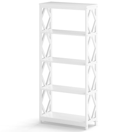 5patrová otevřená knihovna, bílá MDF, kosočtvercový design