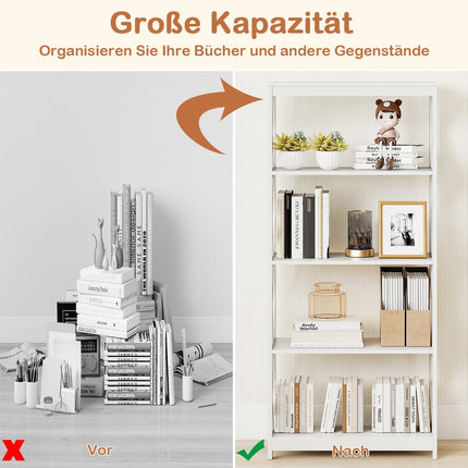 5patrová otevřená knihovna, bílá MDF, kosočtvercový design