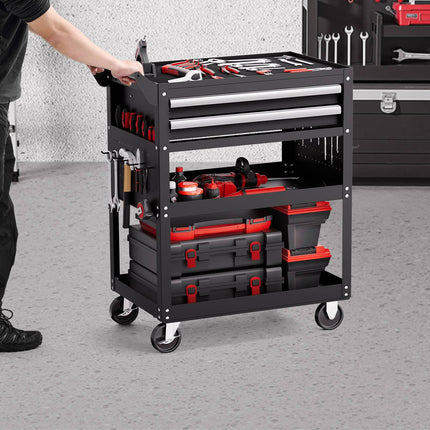 5-Tier Rolling Tool Cart, 2 Locking Drawers, Pegboard