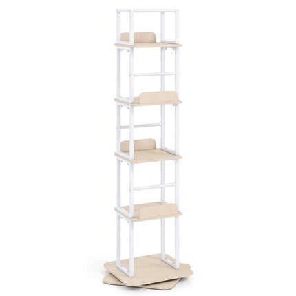 5-Tier Rotating Bookshelf Tower with 360 Spin, Oak Finish