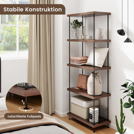 5patrový stojící regál s kovovým rámem industriální knihovna úložný regál 60 x 29.5 x 147 cm