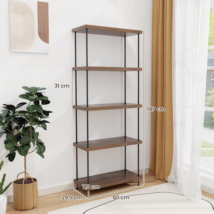 5patrový stojící regál s kovovým rámem industriální knihovna úložný regál 60 x 29.5 x 147 cm