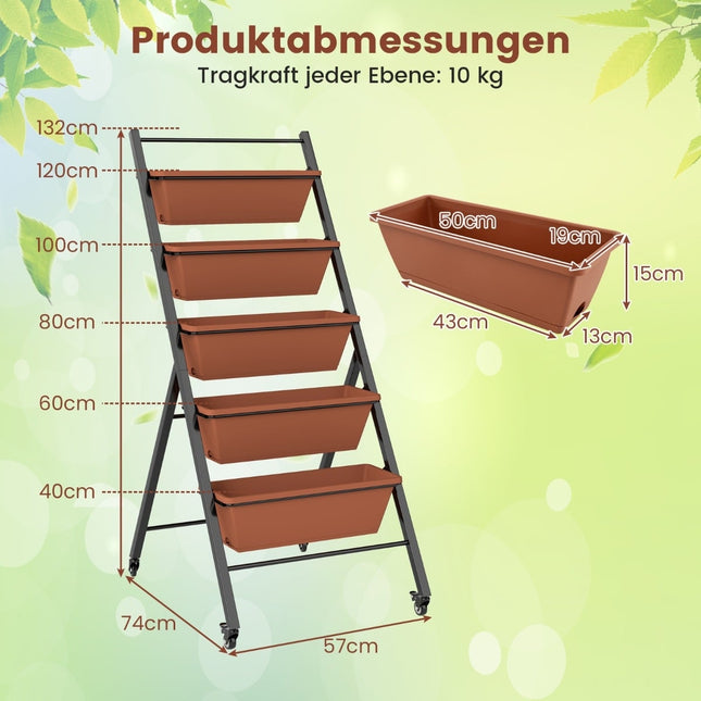 5patrový vertikální truhlík s nastavitelnými boxy a kolečky