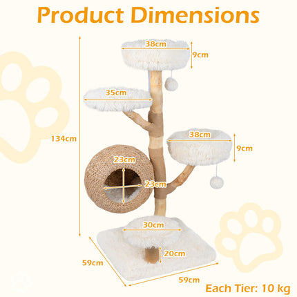 5-Tier White Cat Tree with Plush Perches & Jute Posts