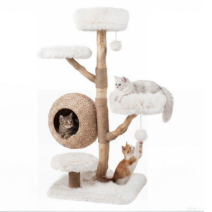 5-Tier White Cat Tree with Plush Perches & Jute Posts