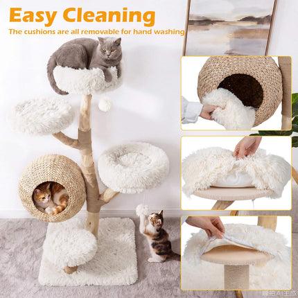 5-Tier White Cat Tree with Plush Perches & Jute Posts