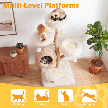 5-Tier White Cat Tree with Plush Perches & Jute Posts