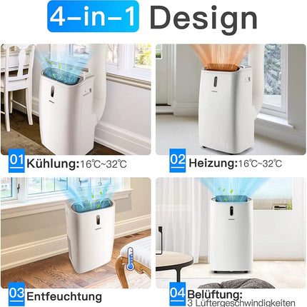 Klimatizace 5 v 1 14000 BTU topení a chlazení a ventilátor a odvlhčování mobilní klimatizace pro 40 ㎡ 44.5 x 39 x 77 cm bílá