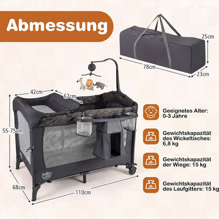 5-in-1 Baby Bassinet & Playpen with Diaper Changer, Gray