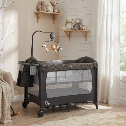 5-in-1 Baby Bassinet & Playpen with Diaper Changer, Gray