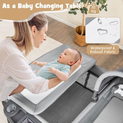 5-in-1 Babyreisebett Laufstall mit Wickeltisch, Grau
