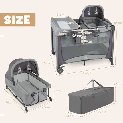 5-in-1 Babyreisebett Laufstall mit Wickeltisch, Grau