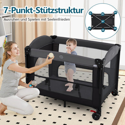 Cestovní dětská postýlka 5 v 1 s matrací a přebalovacím pultem