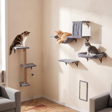 5-in-1 Cat Climbing Wall with Tree, House & Bridge - Grey