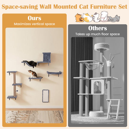 5-in-1 Cat Climbing Wall with Tree, House & Bridge - Grey