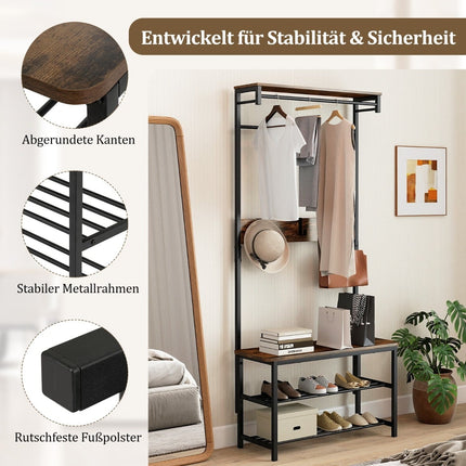 5-in-1 Hallway Organizer with Bench & Shoe Storage