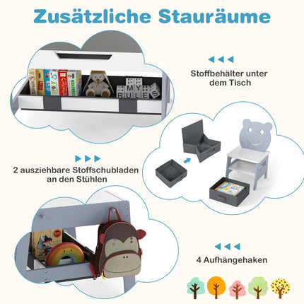 Dětský stolek 5 v 1 se židlemi, tabulí a úložným prostorem