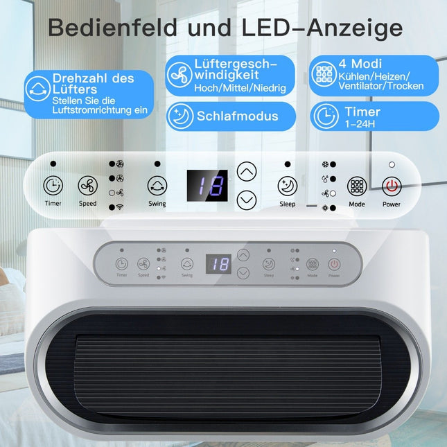 Mobilní klimatizace 5 v 1 16000 BTU chlazení a ventilátor a odvlhčování a topení odvlhčovač 16℃-32℃ 44.5 x 39 x 77 cm bílá