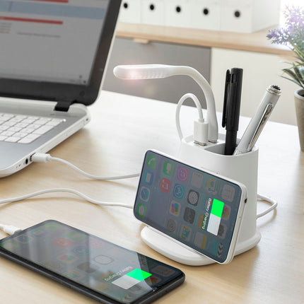 Bezdrátová nabíječka 5 v 1 se stojanem-organizérem a USB LED lampou DesKing InnovaGoods