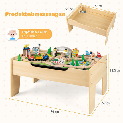 Dřevěný stůl s vláčkodráhou 5 v 1 s oboustrannou deskou