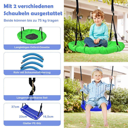 5-in-1 Kids Swing Set with Basketball Hoop, Climbing Net & Ladder, Blue