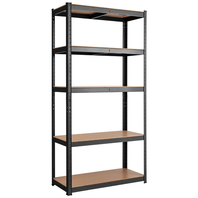 5patrový úložný regál s kovovým rámem, kovový regál, nosnost až 650 kg, 75 x 30 x 150 cm, černá